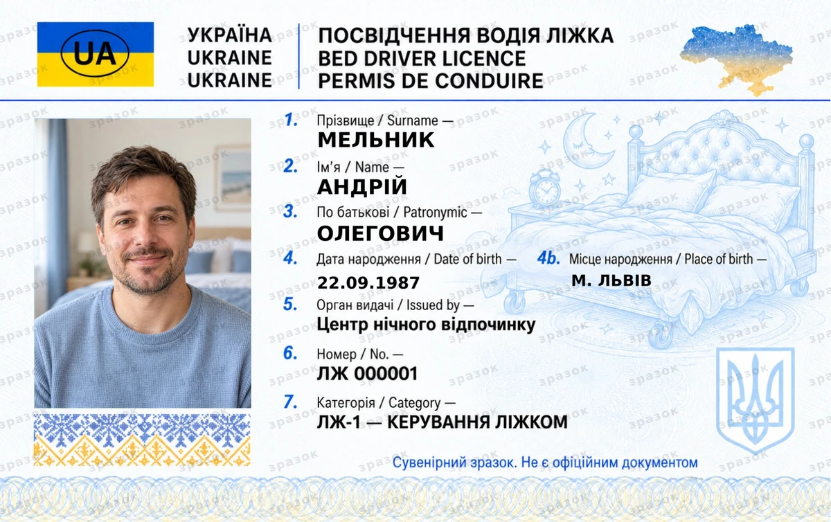 Права на кровать — удостоверение водителя кровати