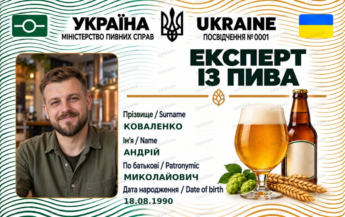 Посвідчення «Експерт із пива» з фото — подарунок любителю пива