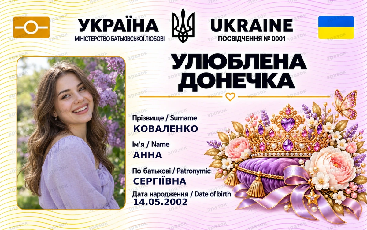 Посвідчення «Улюблена донечка» з фото — подарунок доньці