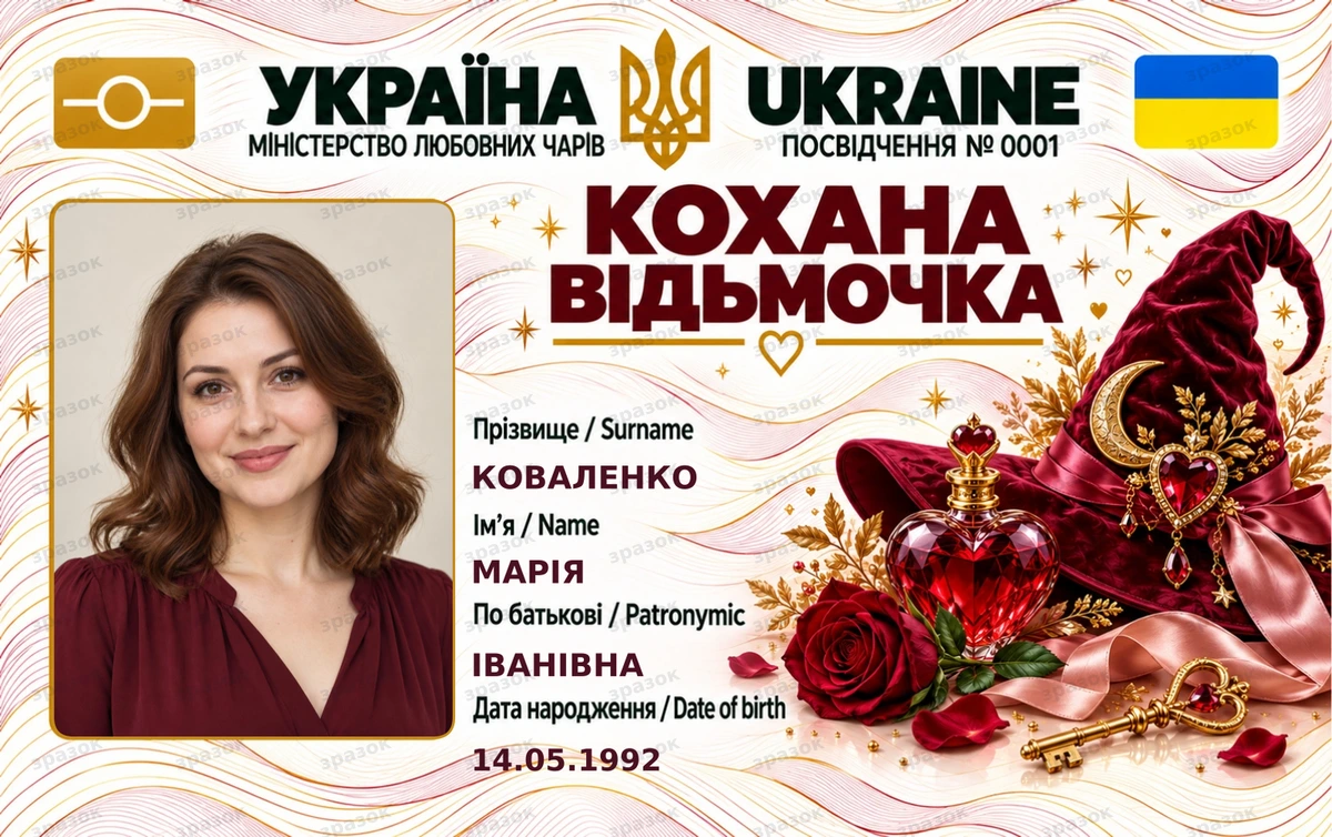 Удостоверение «Любимая ведьмочка» — романтическая серия с фото