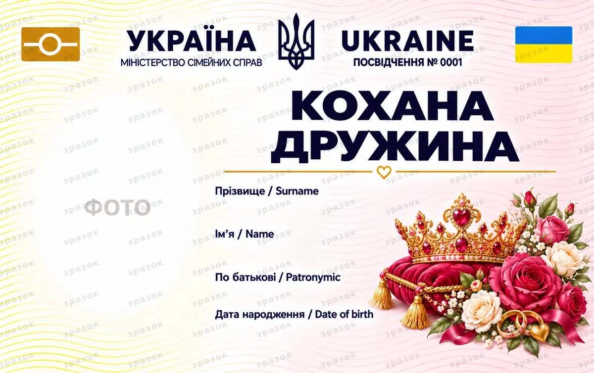 Удостоверение любимой жены — розовая корона