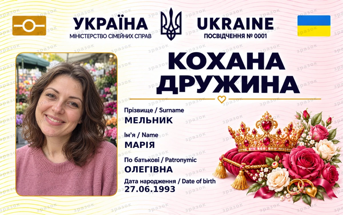 Посвідчення коханої дружини — рожева корона