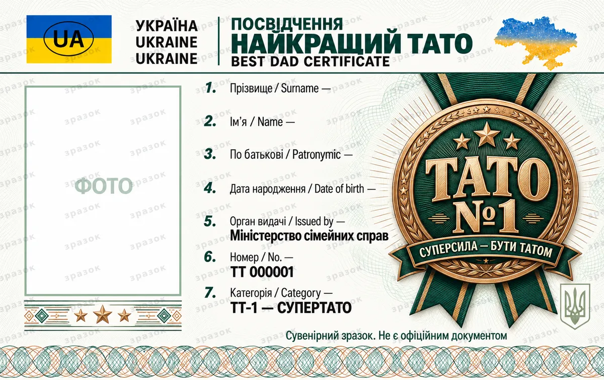 Удостоверение лучшего папы — версия с медалью