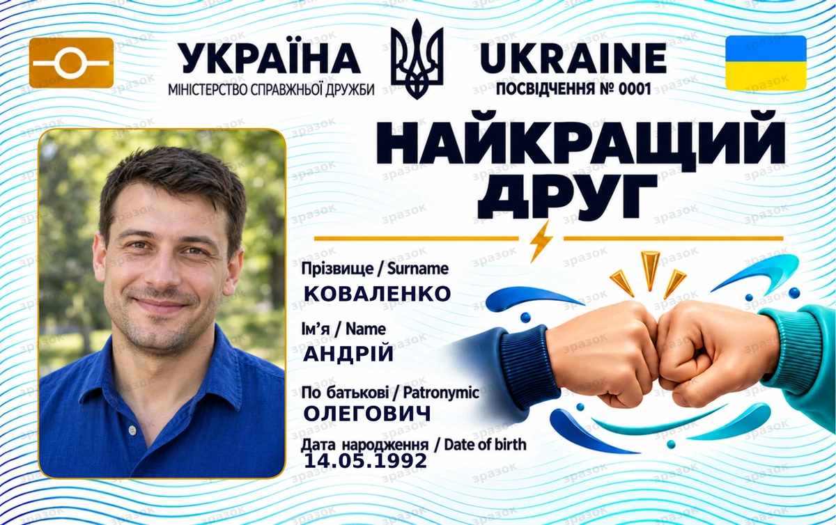 Посвідчення «Найкращий друг» з фото — блакитна блискавка