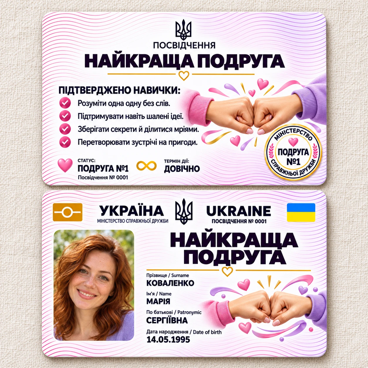 Посвідчення «Найкраща подруга» з фото — рожеві серця — фото 3