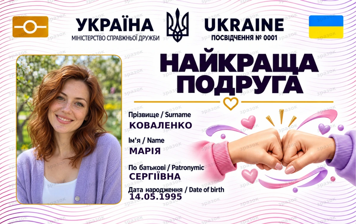 Посвідчення «Найкраща подруга» з фото — рожеві серця