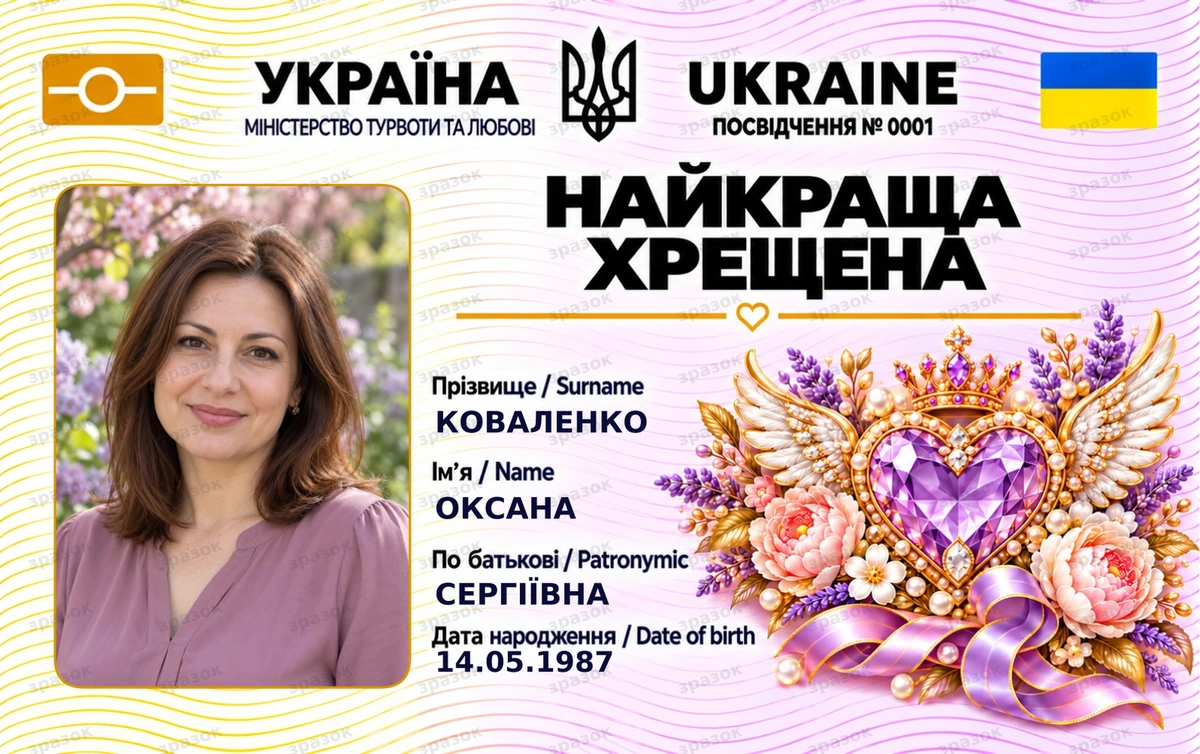 Посвідчення «Найкраща хрещена» з фото — подарунок хрещеній