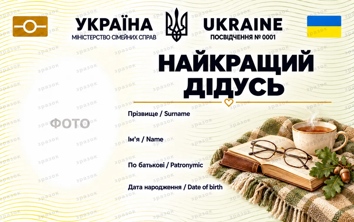 Удостоверение лучшего дедушки — книги и чай