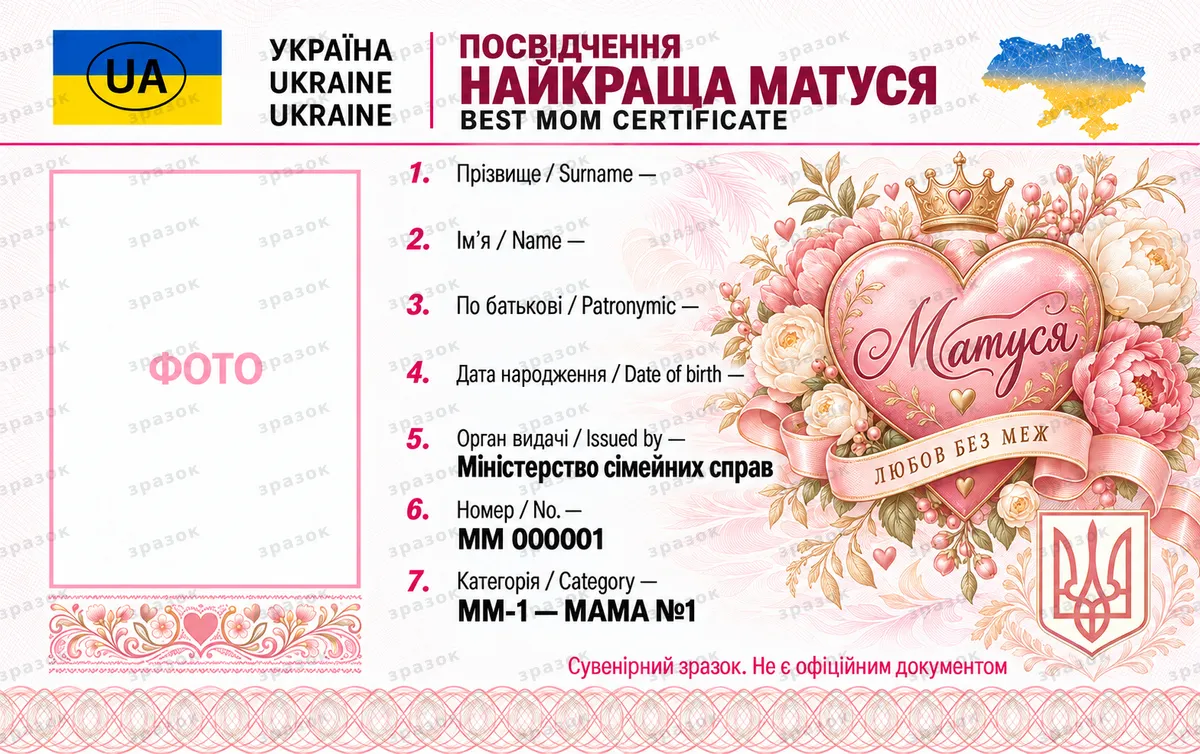 Удостоверение лучшей мамы — цветочная версия