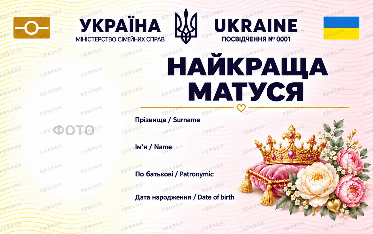 Удостоверение лучшей мамы — золотая корона