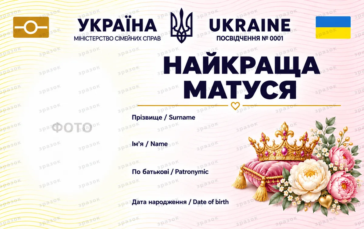 Удостоверение лучшей мамы — золотая корона