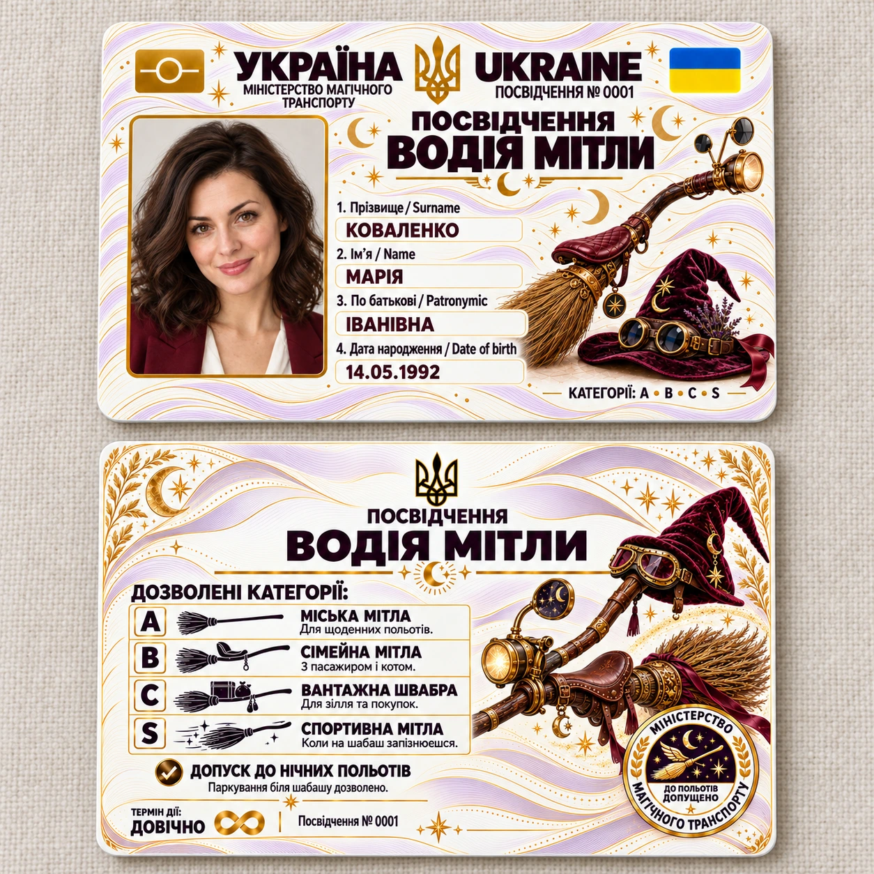 Посвідчення «Водій мітли» — магічні права з фото — фото 3