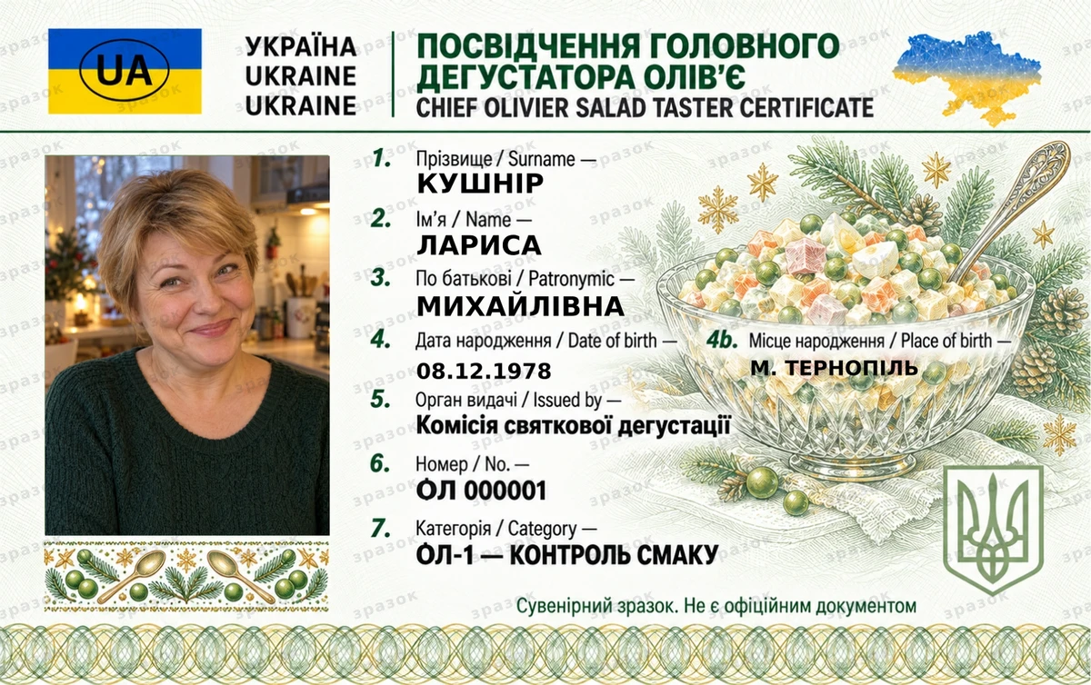 Посвідчення головного дегустатора олів’є