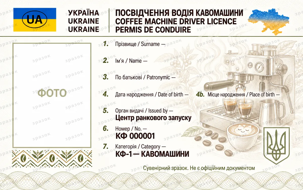 Права на кофемашину — удостоверение водителя кофемашины