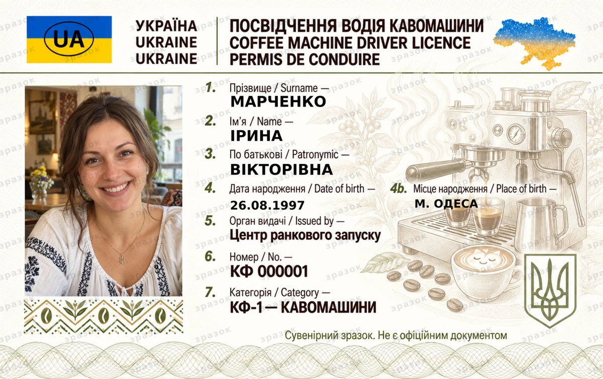 Права на кавомашину — посвідчення водія кавомашини