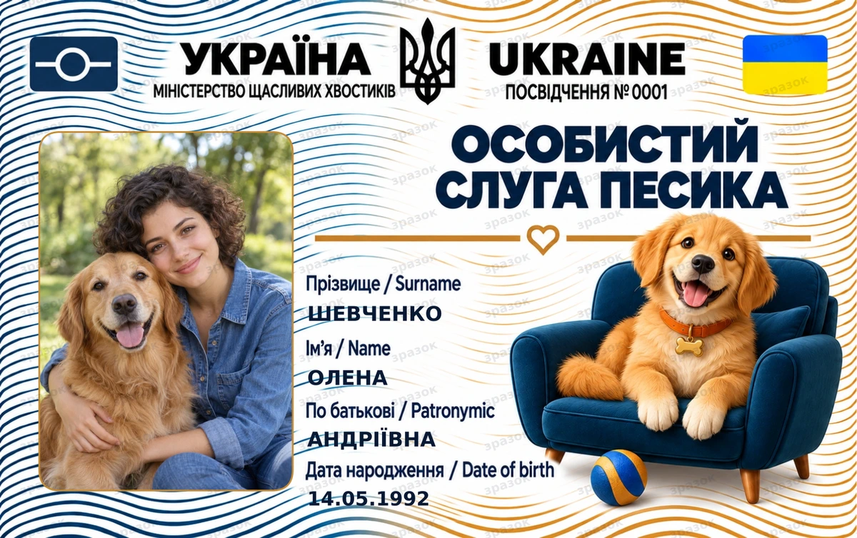 Посвідчення «Особистий слуга песика» з фото — прикольний подарунок власнику собаки