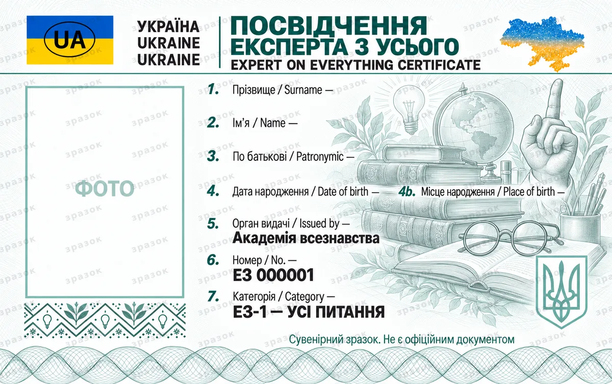 Удостоверение эксперта во всём