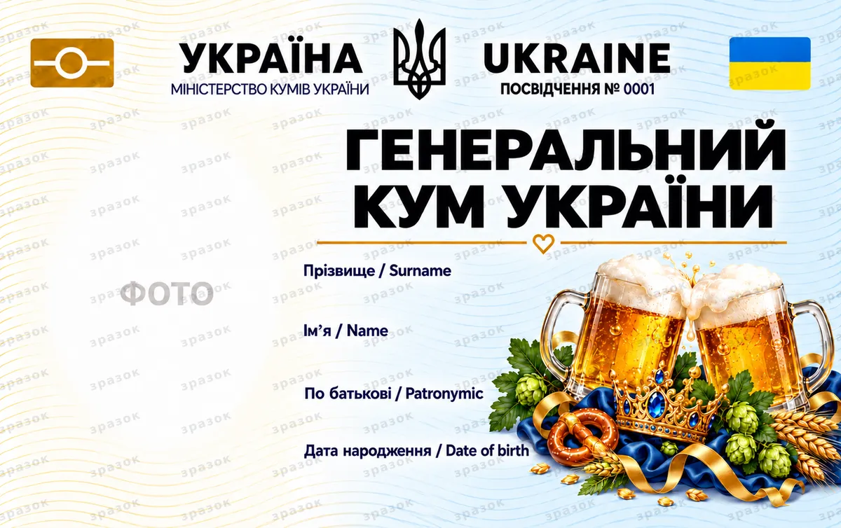 Удостоверение «Генеральный кум Украины» — пивной вариант