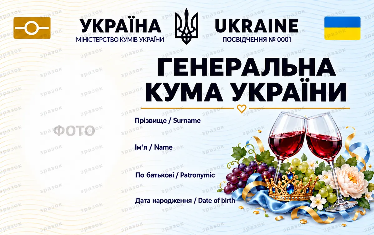 Удостоверение «Генеральная кума Украины» — винный вариант