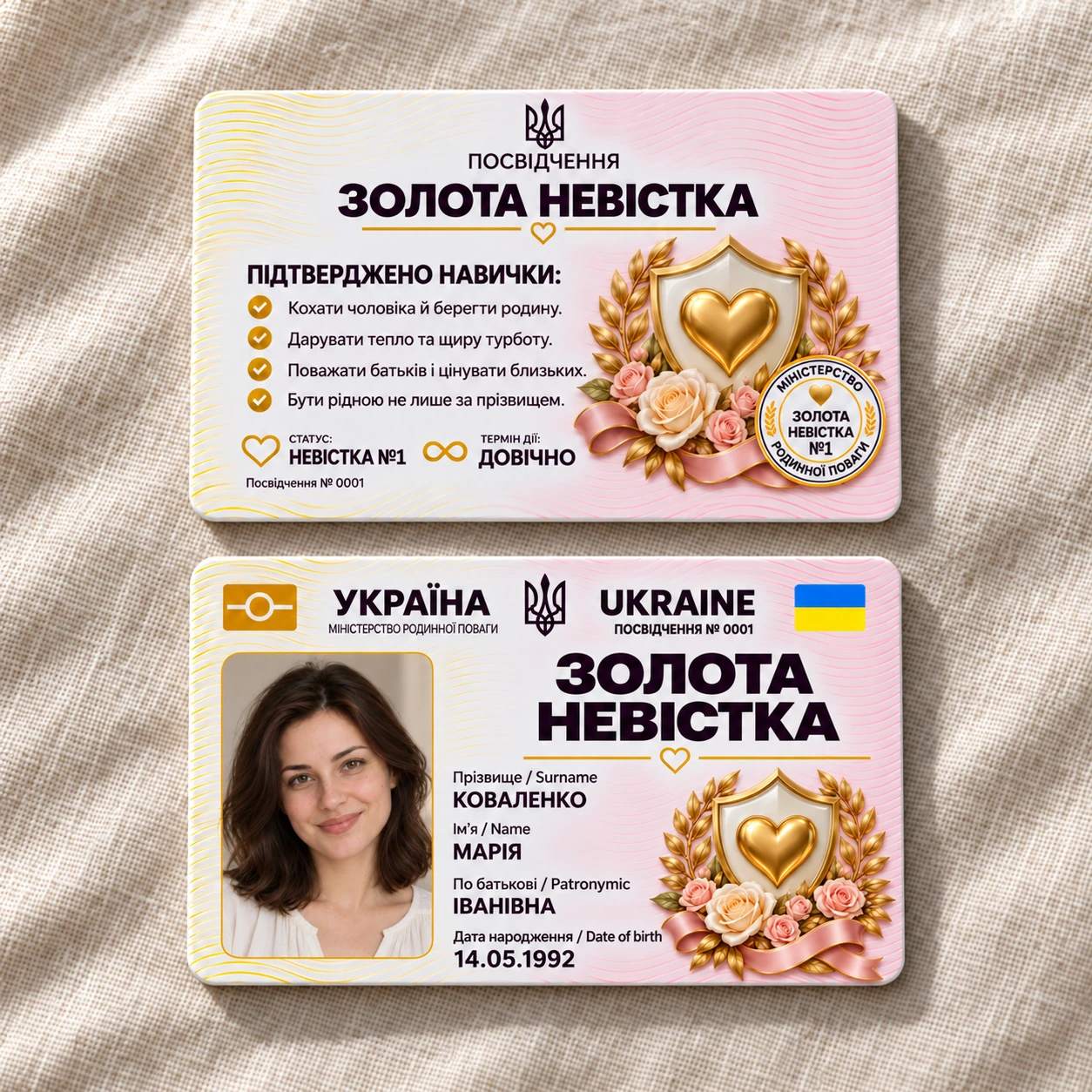 Удостоверение «Золотая невестка» с фото — подарок невестке — фото 3