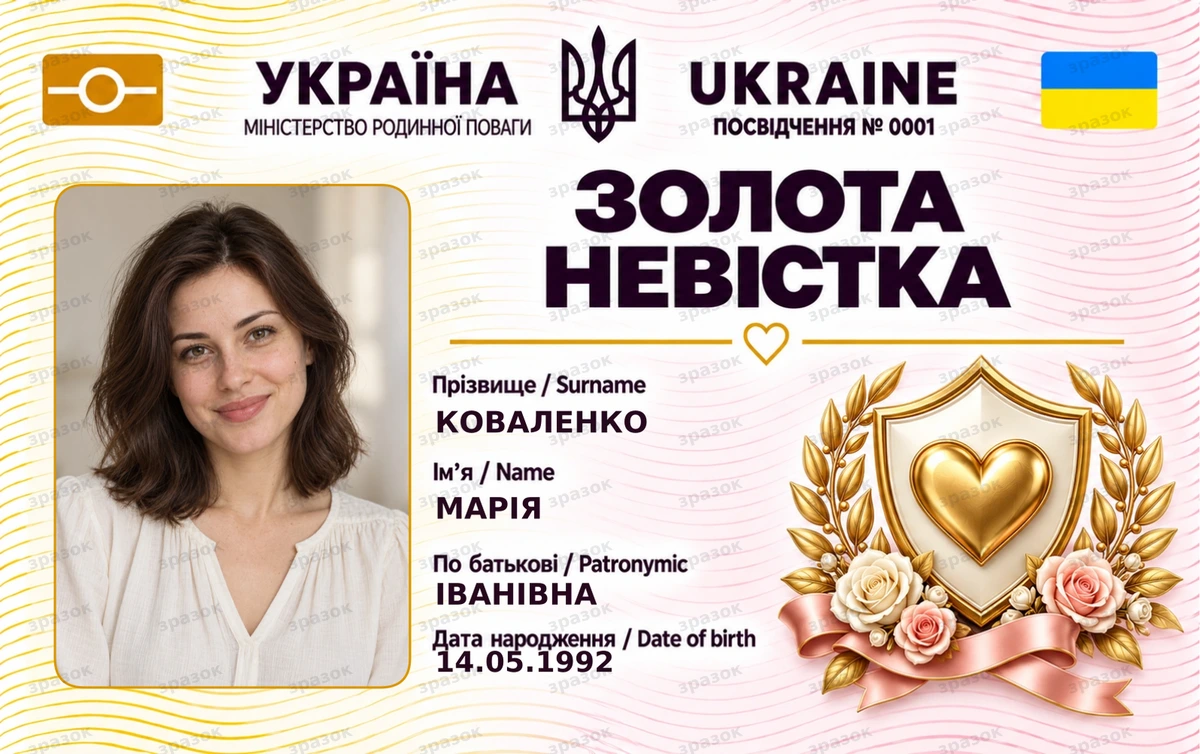Посвідчення «Золота невістка» з фото — подарунок невістці