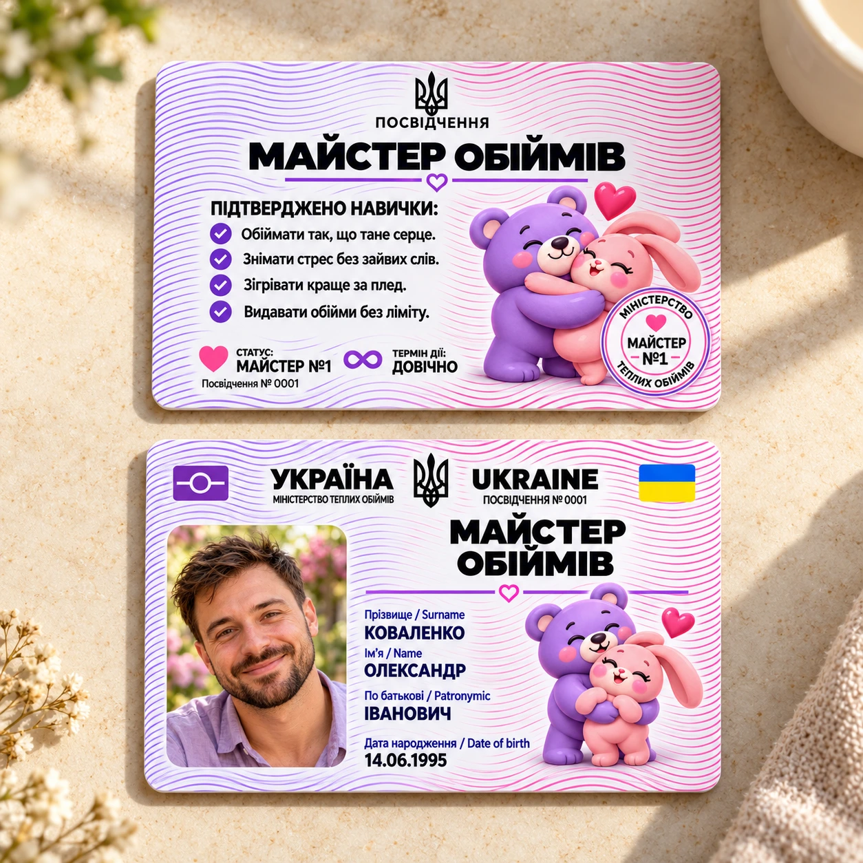 Удостоверение «Мастер объятий» с фото — тёплый подарок близкому человеку — фото 3