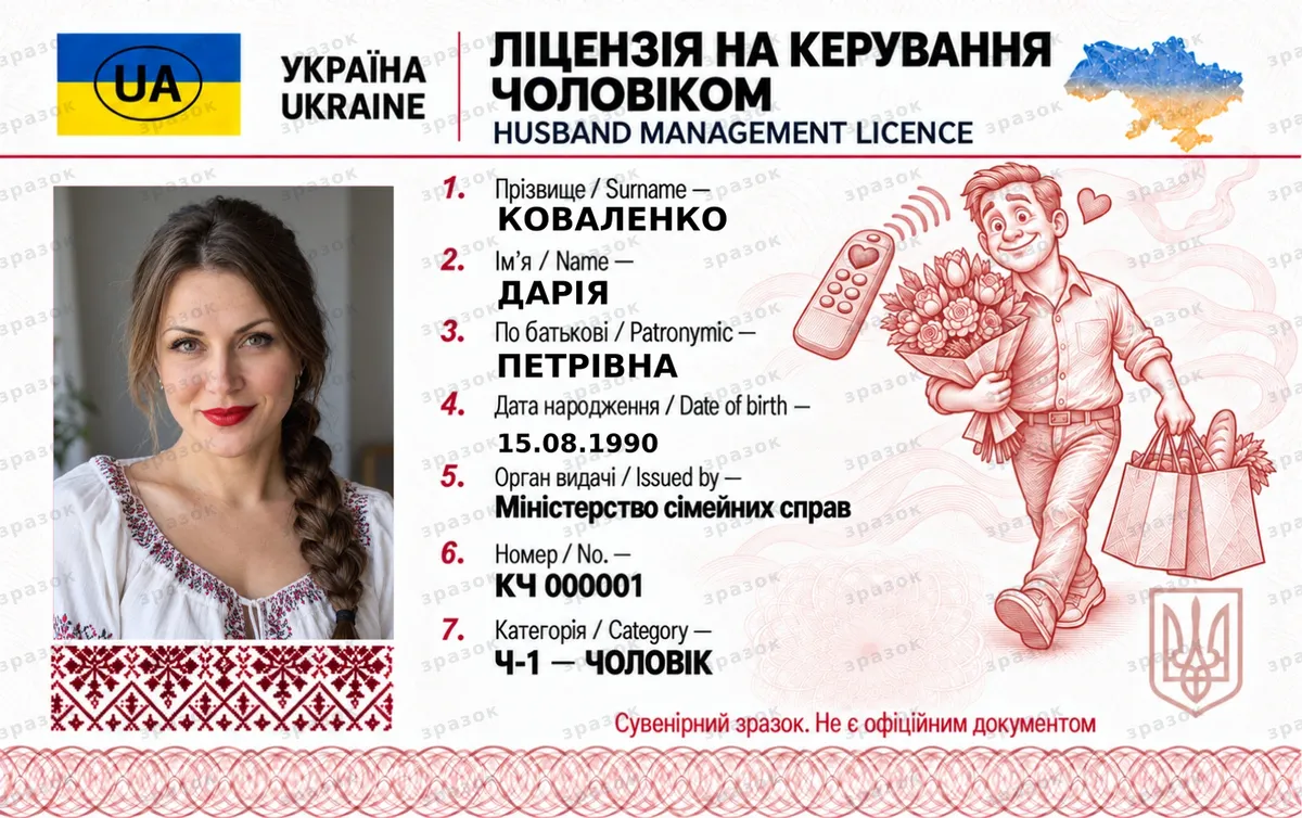 Лицензия на управление мужем — сувенирная карта