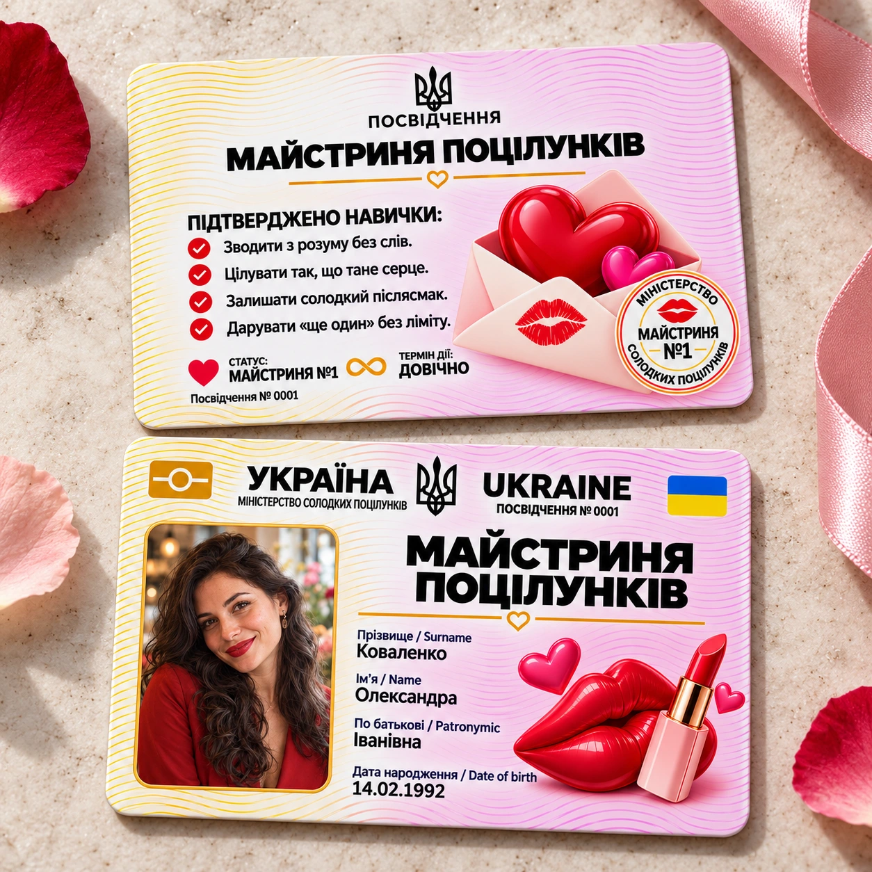 Посвідчення «Майстриня поцілунків» з фото — подарунок коханій — фото 3