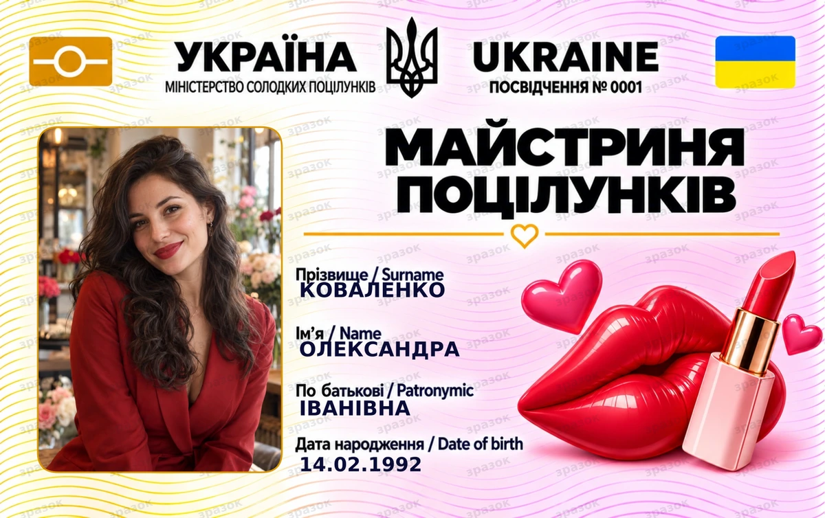 Посвідчення «Майстриня поцілунків» з фото — подарунок коханій