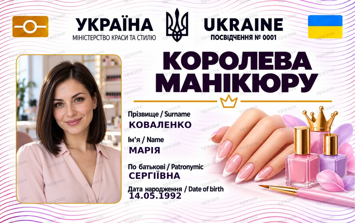 Посвідчення «Королева манікюру» з фото — краса та стиль