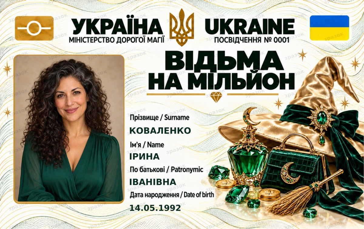 Посвідчення «Відьма на мільйон» — смарагдова версія з фото