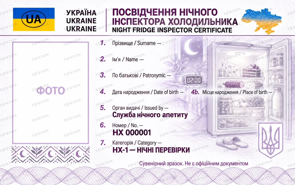 Удостоверение ночного инспектора холодильника