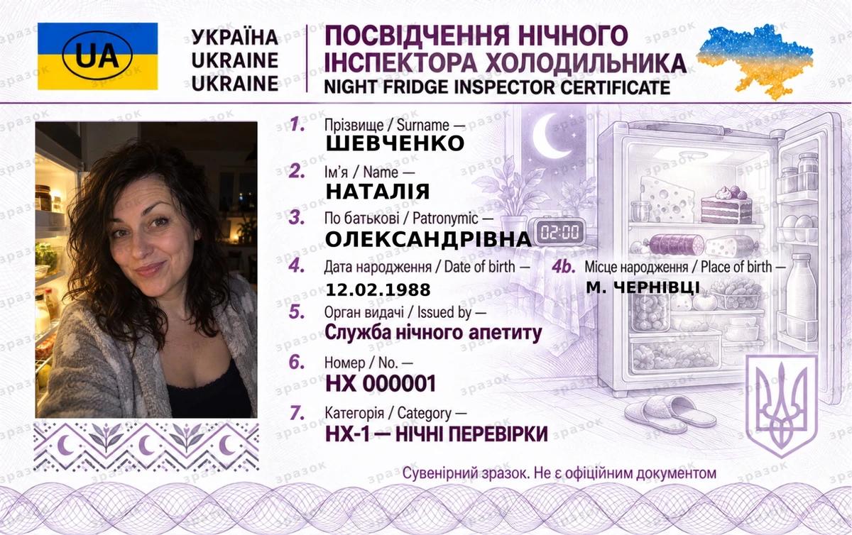 Посвідчення нічного інспектора холодильника