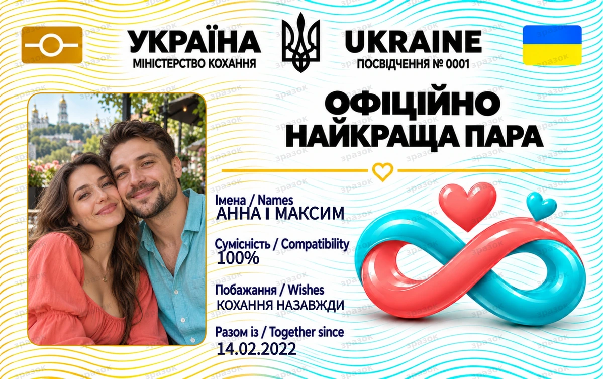 Посвідчення «Офіційно найкраща пара» з фото — подарунок закоханим