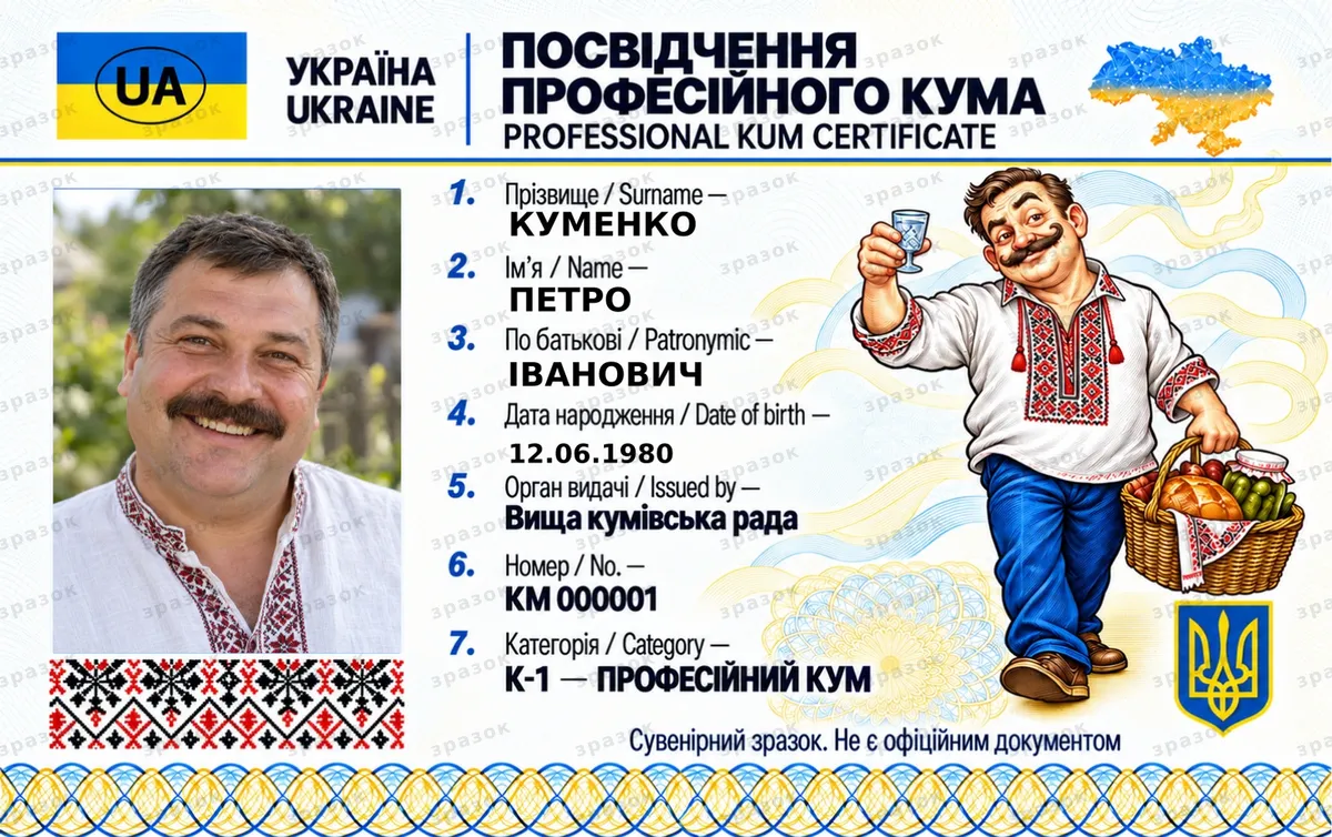 Посвідчення професійного кума — сувенірна картка