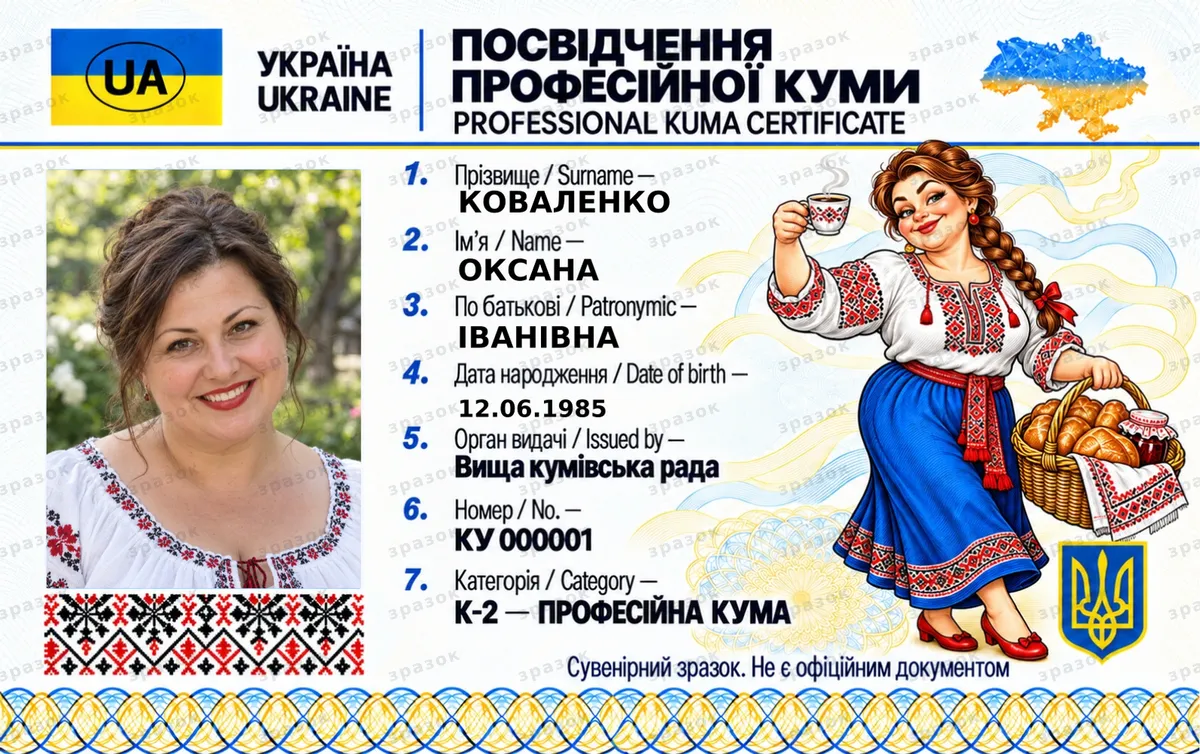 Посвідчення професійної куми — сувенірна картка