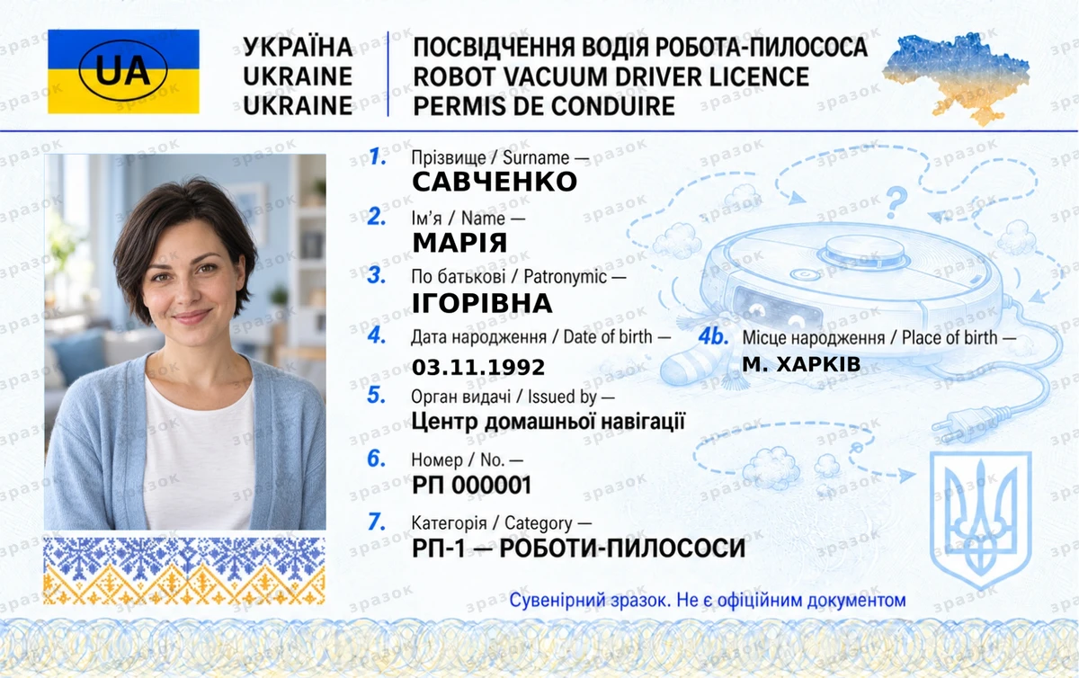 Права на робота-пылесоса — удостоверение водителя