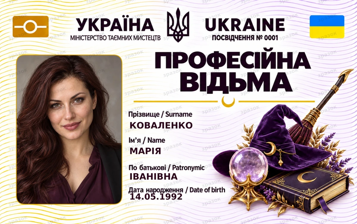 Удостоверение «Профессиональная ведьма — Тайные искусства» с фото