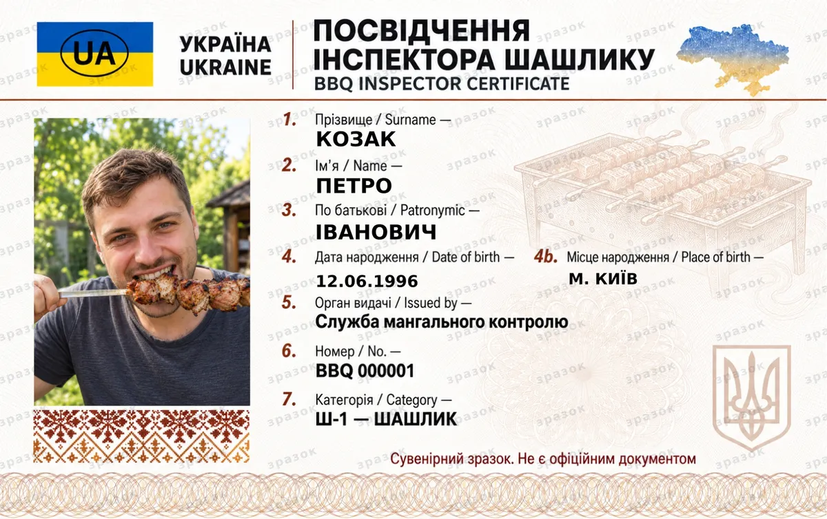 Инспектор шашлыка — сувенирное удостоверение