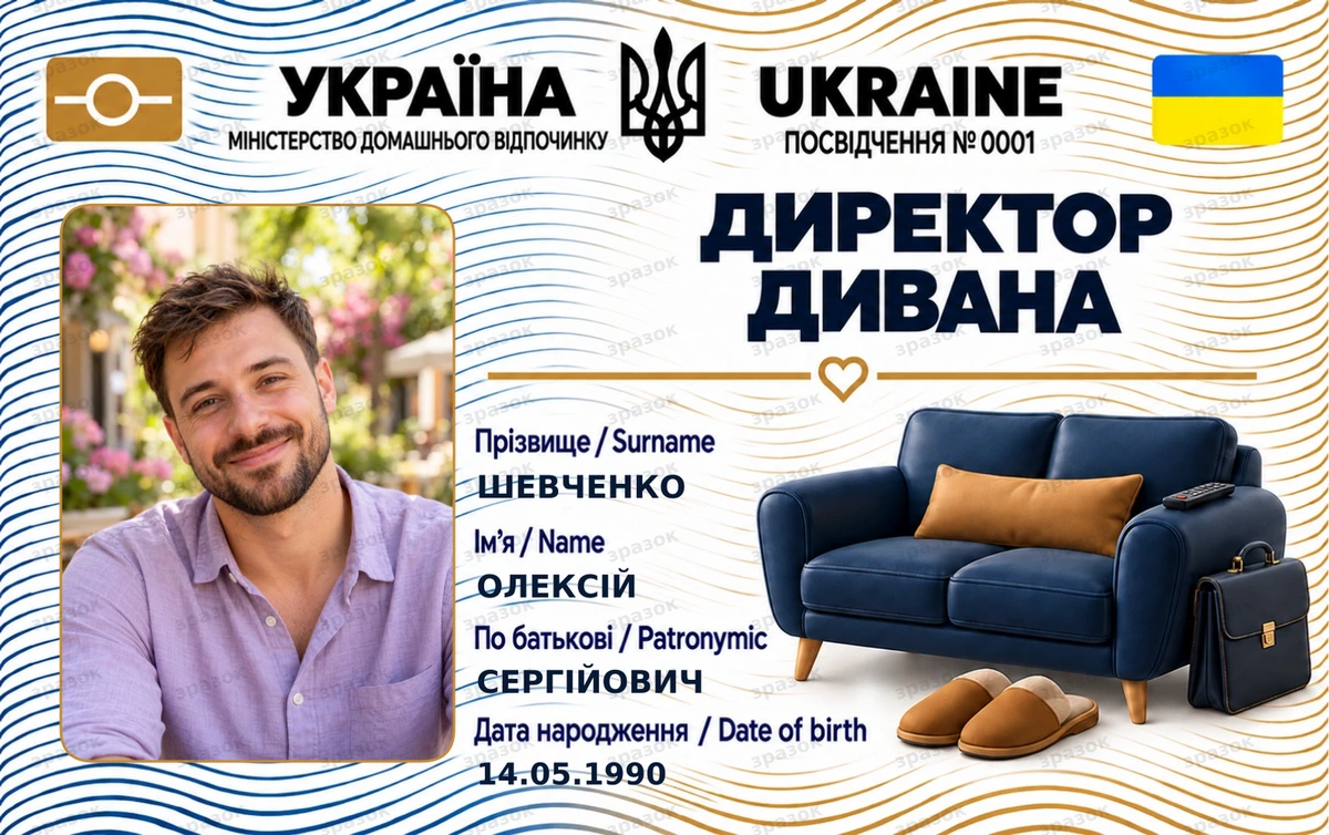 Посвідчення «Директор дивана» з фото — прикольний подарунок для нього та для неї
