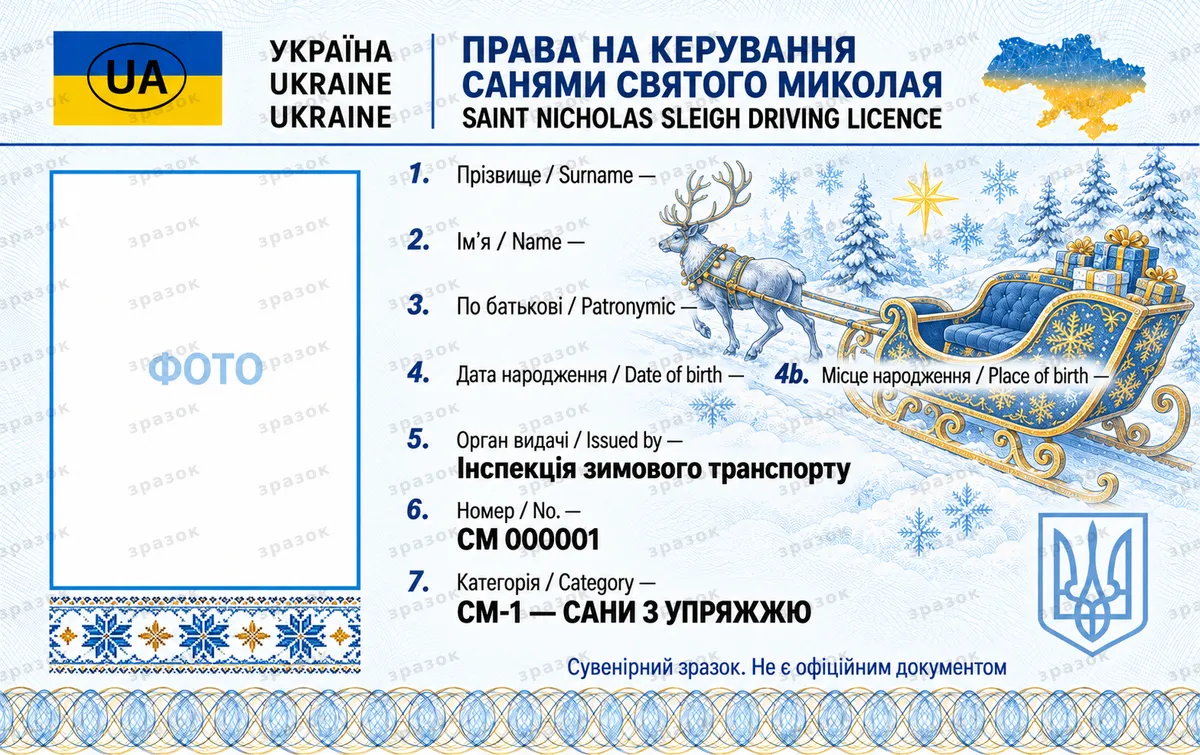 Права на управление санями Святого Николая — голубая версия