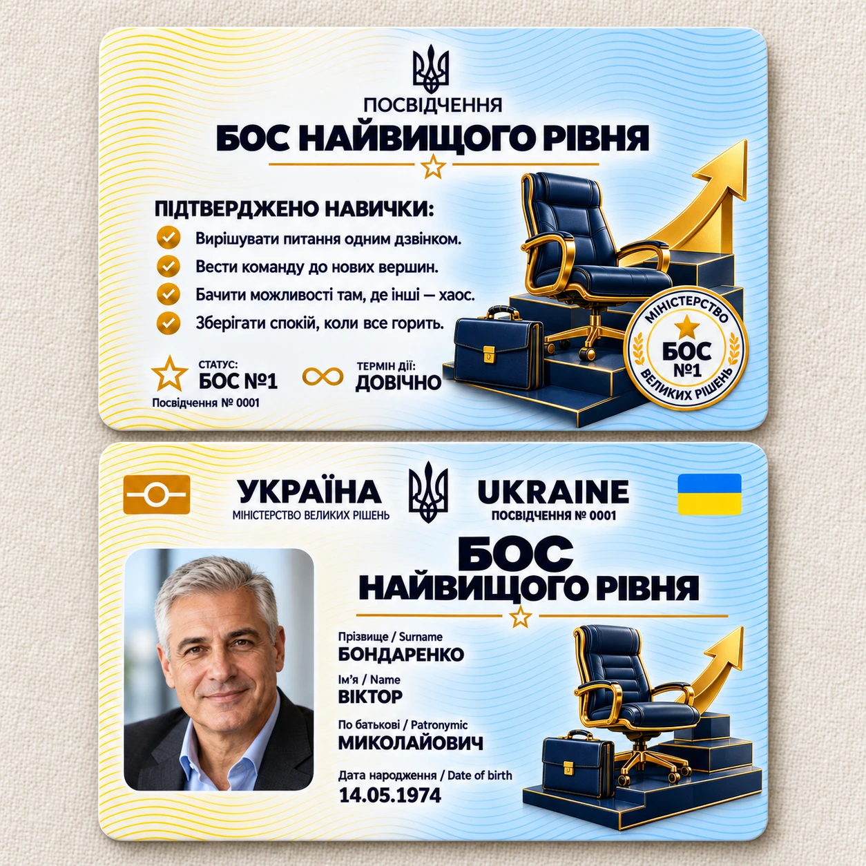 Посвідчення «Бос найвищого рівня» з фото — подарунок керівнику — фото 3