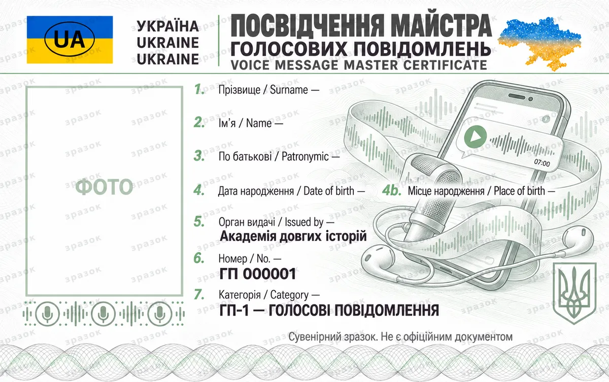 Удостоверение мастера голосовых сообщений