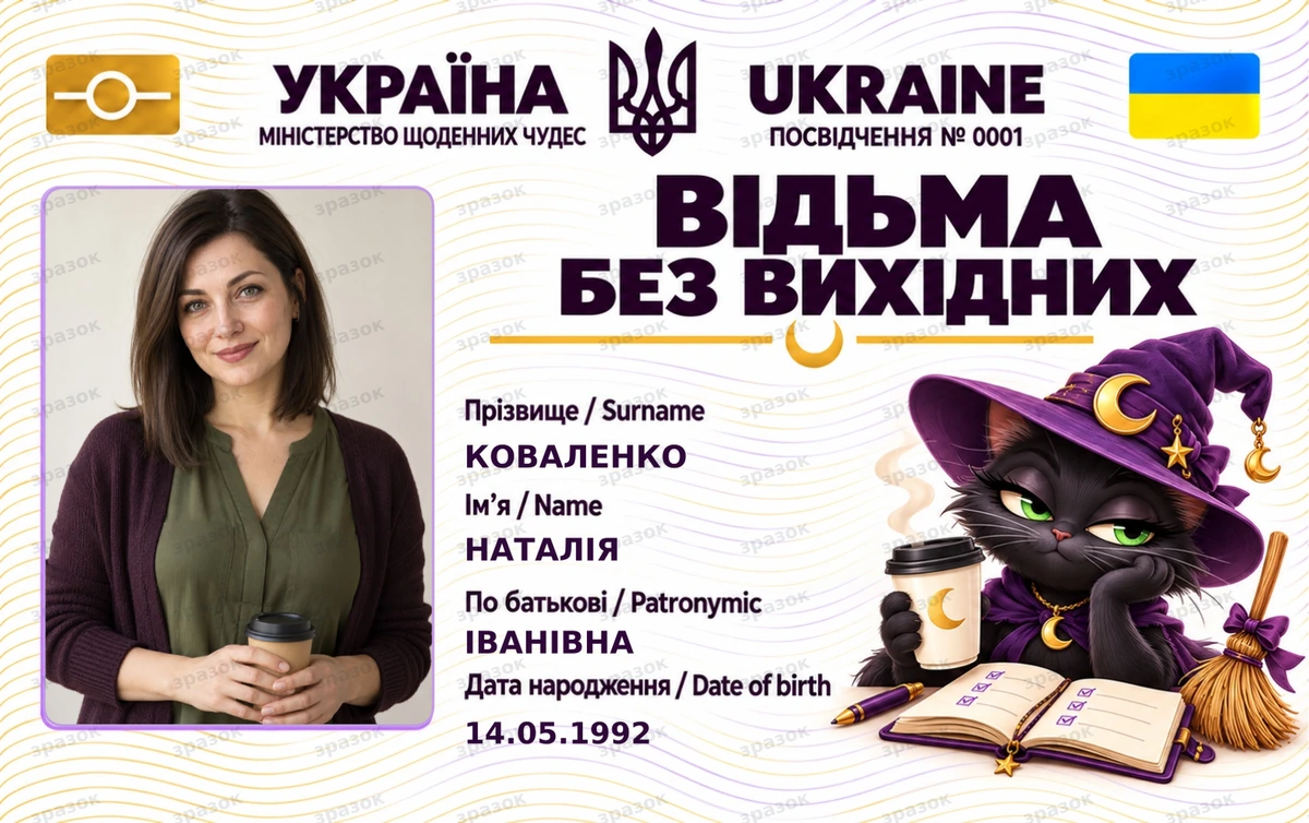 Удостоверение «Ведьма без выходных — Магия 24/7» с фото